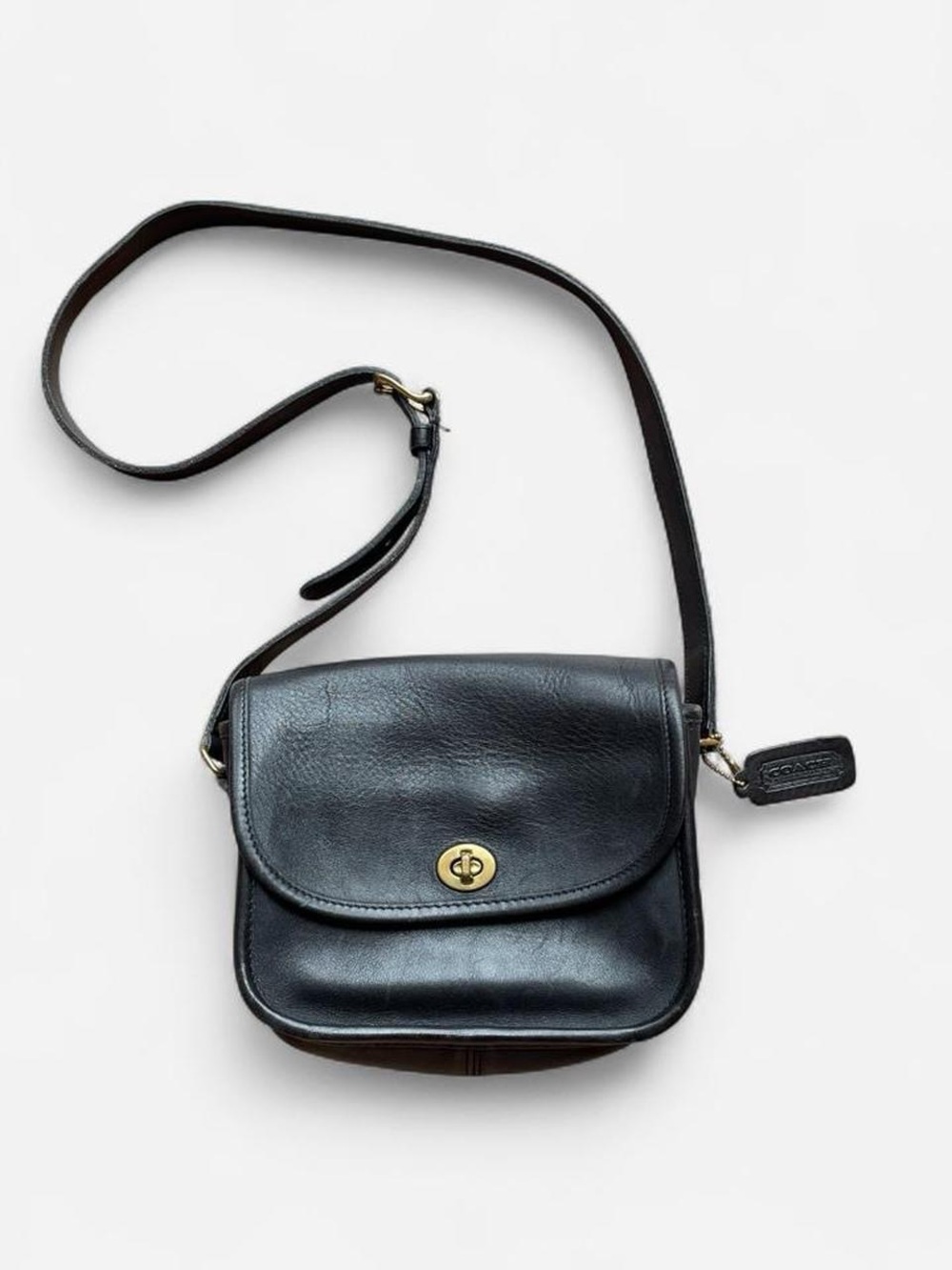 Coach Black Leather Turnlock Saddle Crossbody